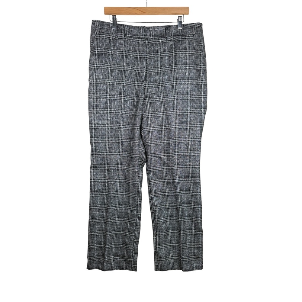 New Worthington Hi Rise Metallic Plaid Straight Leg Pants size 16 Black/Gray